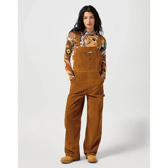 Wrangler Pants - Free People Wrangler Brown Corduroy Straight-Leg Small Bib Overalls Jumpsuit